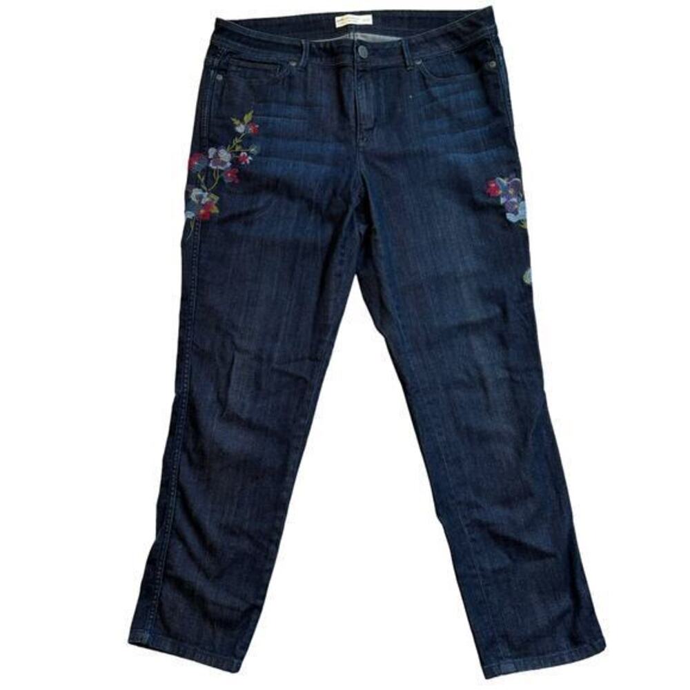J Jill Slim Ankle Floral Embroidered Dark Wash Stretch Jeans Size 12
